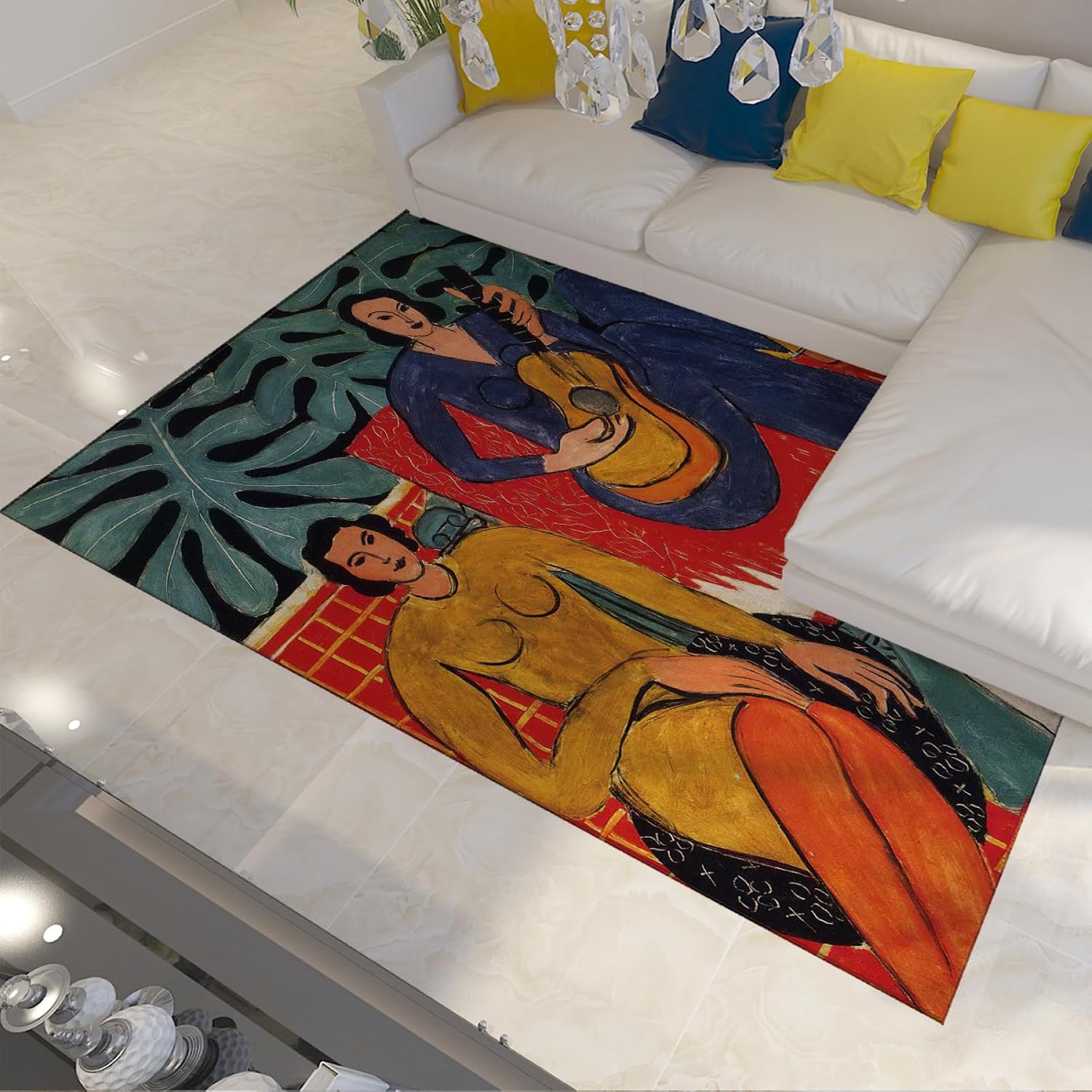 Music Theme Floor Rugs for Doormat Living Room Home Decor Carpets Girls with Guitar Area Rug for Kids Boys Girls Bedroom Mat 6' x 8'