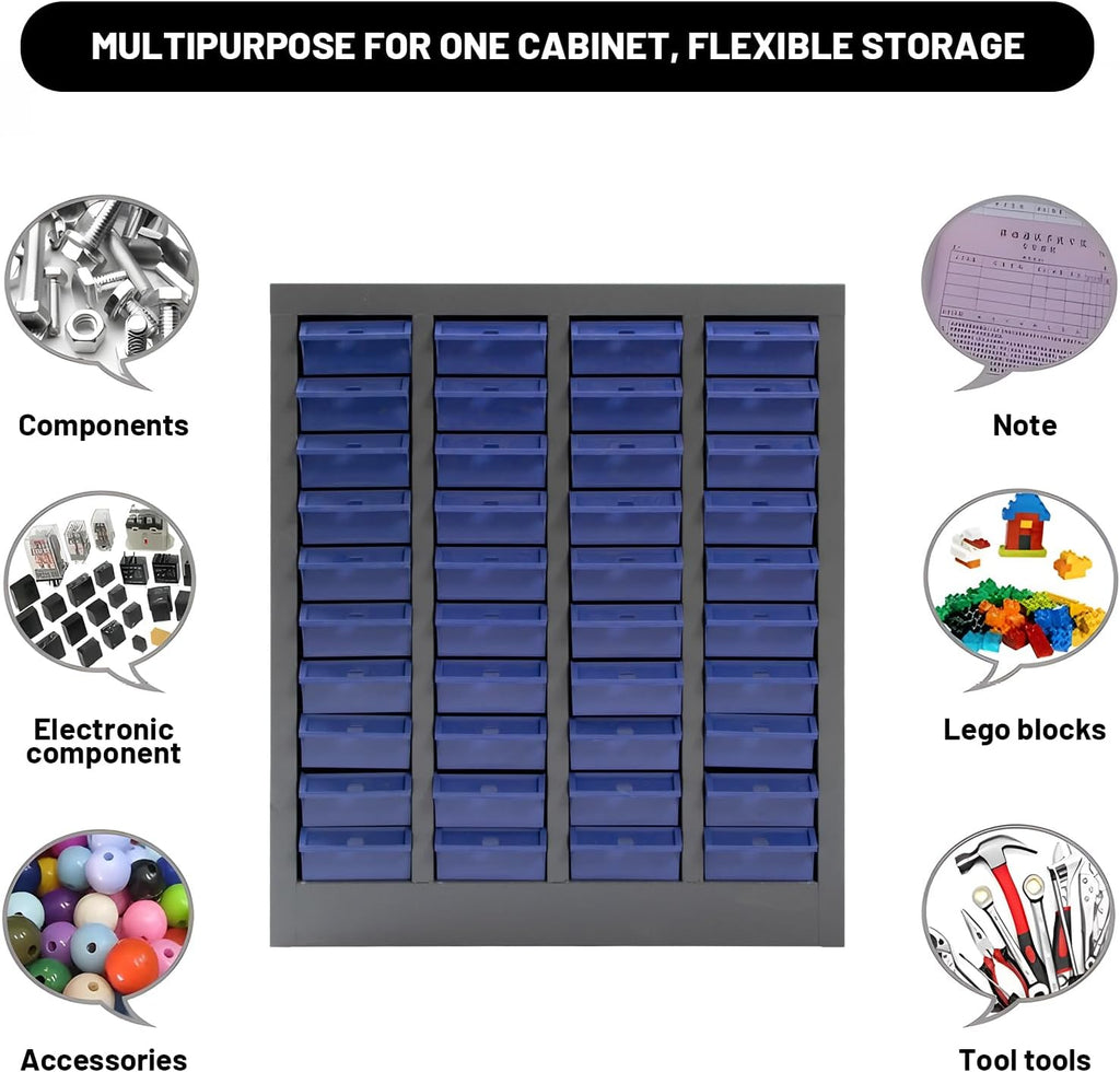 Bolt and Nut Tool Storage Cabinet 40 Drawers Parts Cabinets with ABS Material Drawer for Tool Organization Shelves Hardware and Office Supplies, Grey