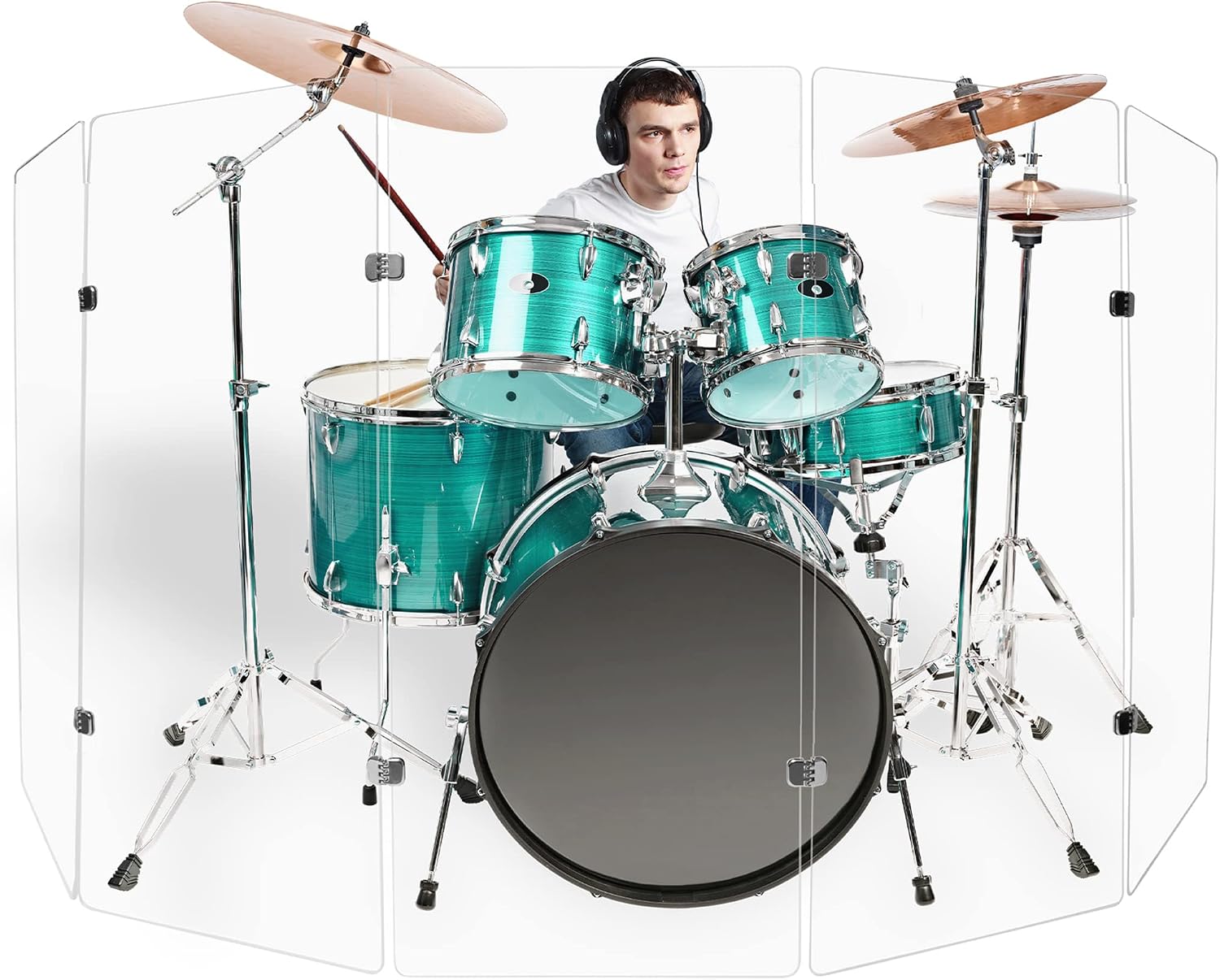 PENNZONI Drum Shield 4ft w/Chrome Hinges, Comes w/ 5 Drum Panels, & 8 Chrome Hinges, Premium Clear Acrylic Panels, Drum Screen