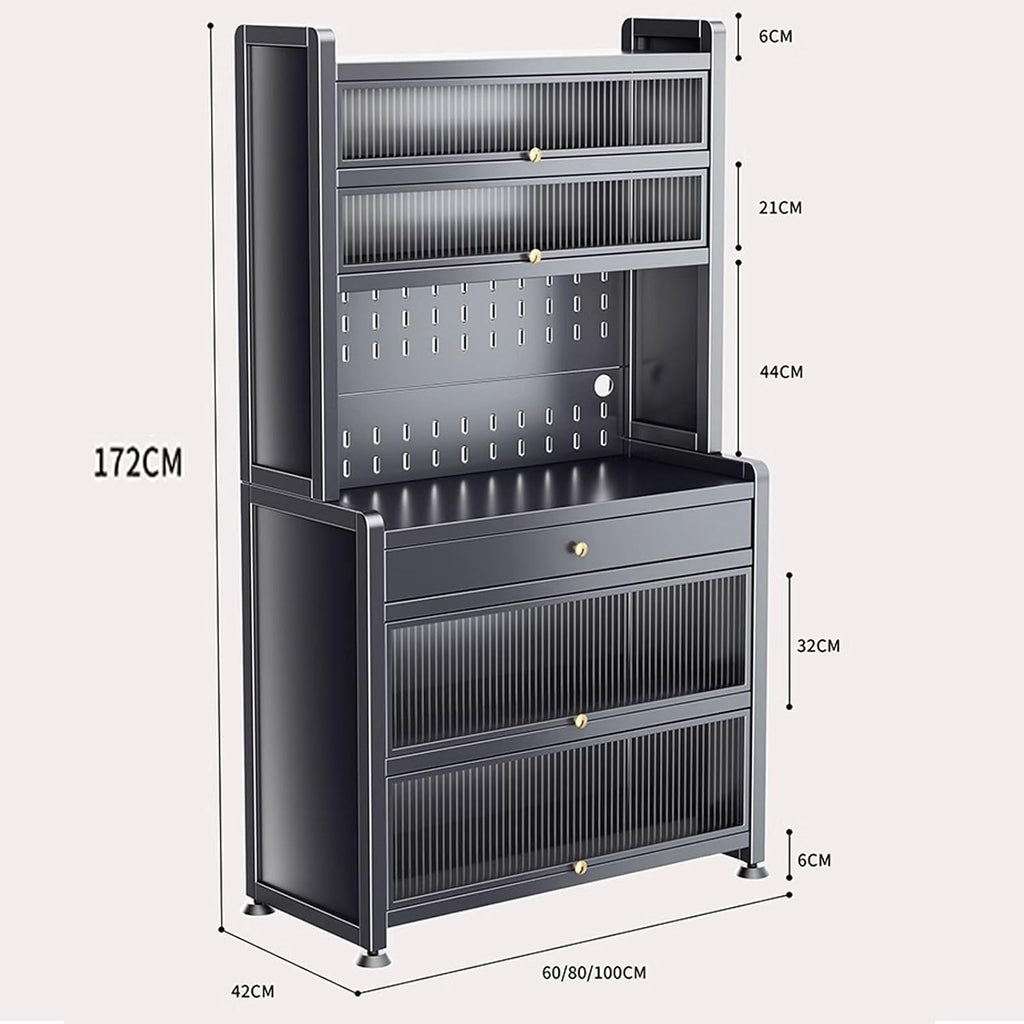 Microwave Stand with Storage Cabinet Made of Carbon Steel Baker's Rack with Rolling Wheels and 4 Hooks Kitchen Shelves for Spices, Pots, and Pans(Color:White,Size:80 * 42 * 172cm)