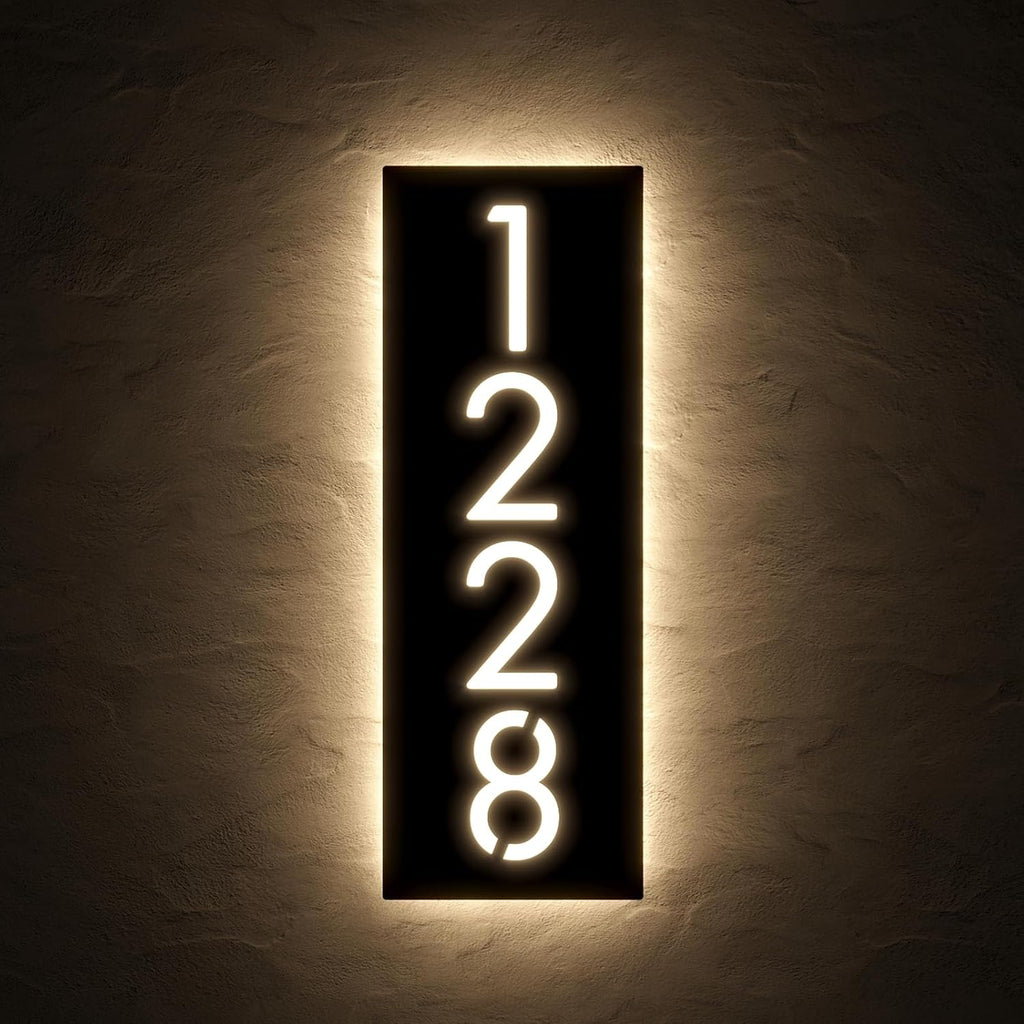 Customizable 12V LED Lighted Address Plaque, Backlit House Number Sign with 304 Stainless Steel Exterior (Only warm light)