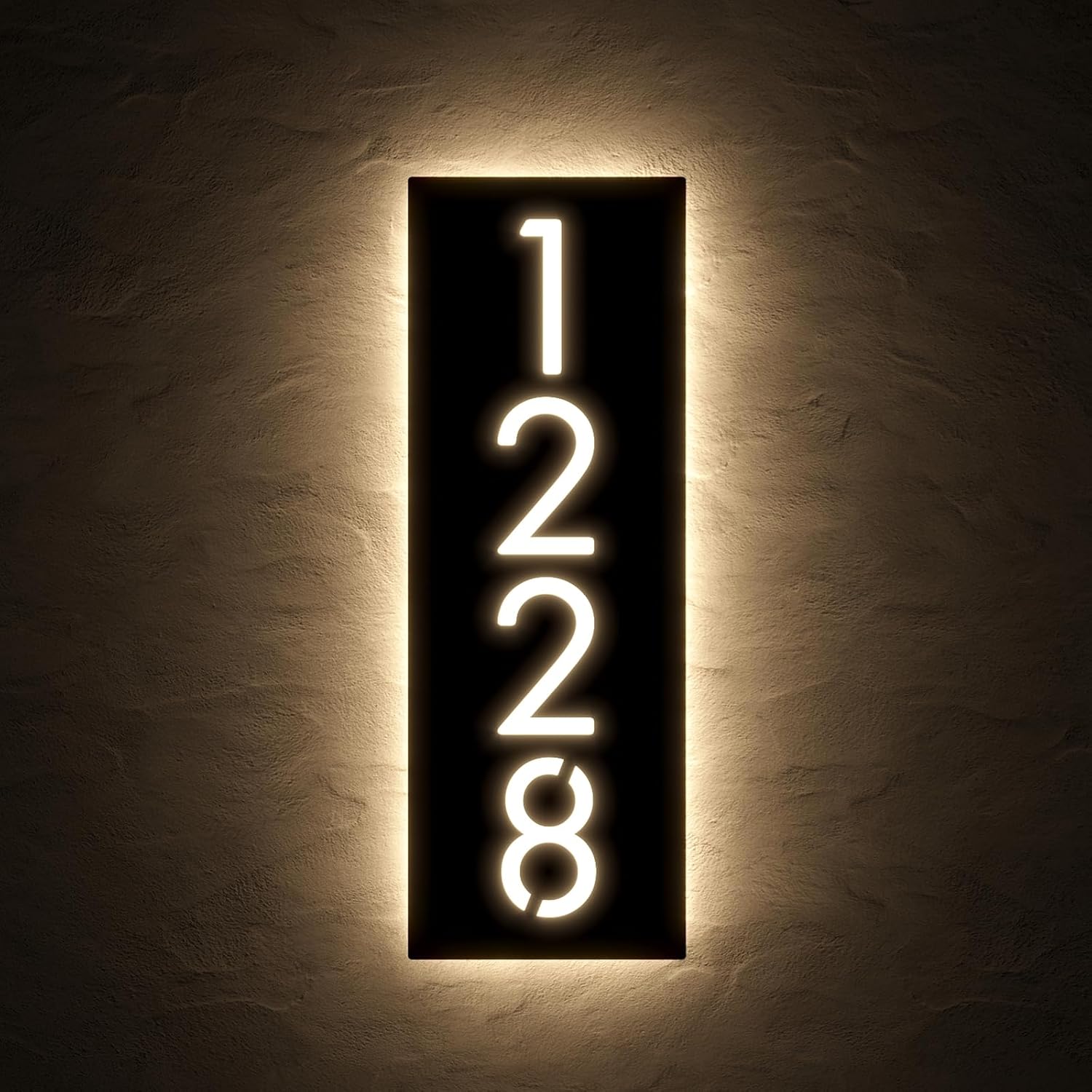 Customizable 12V LED Lighted Address Plaque, Backlit House Number Sign with 304 Stainless Steel Exterior (Only warm light)
