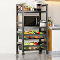 Heavy Duty Rolling Kitchen Microwave CartVersatile Bakers Rack with Storage Metal Shelves & WheelsIdeal for Living Room Dining Room & Coffee BarFruit & Vegetable Basket Included