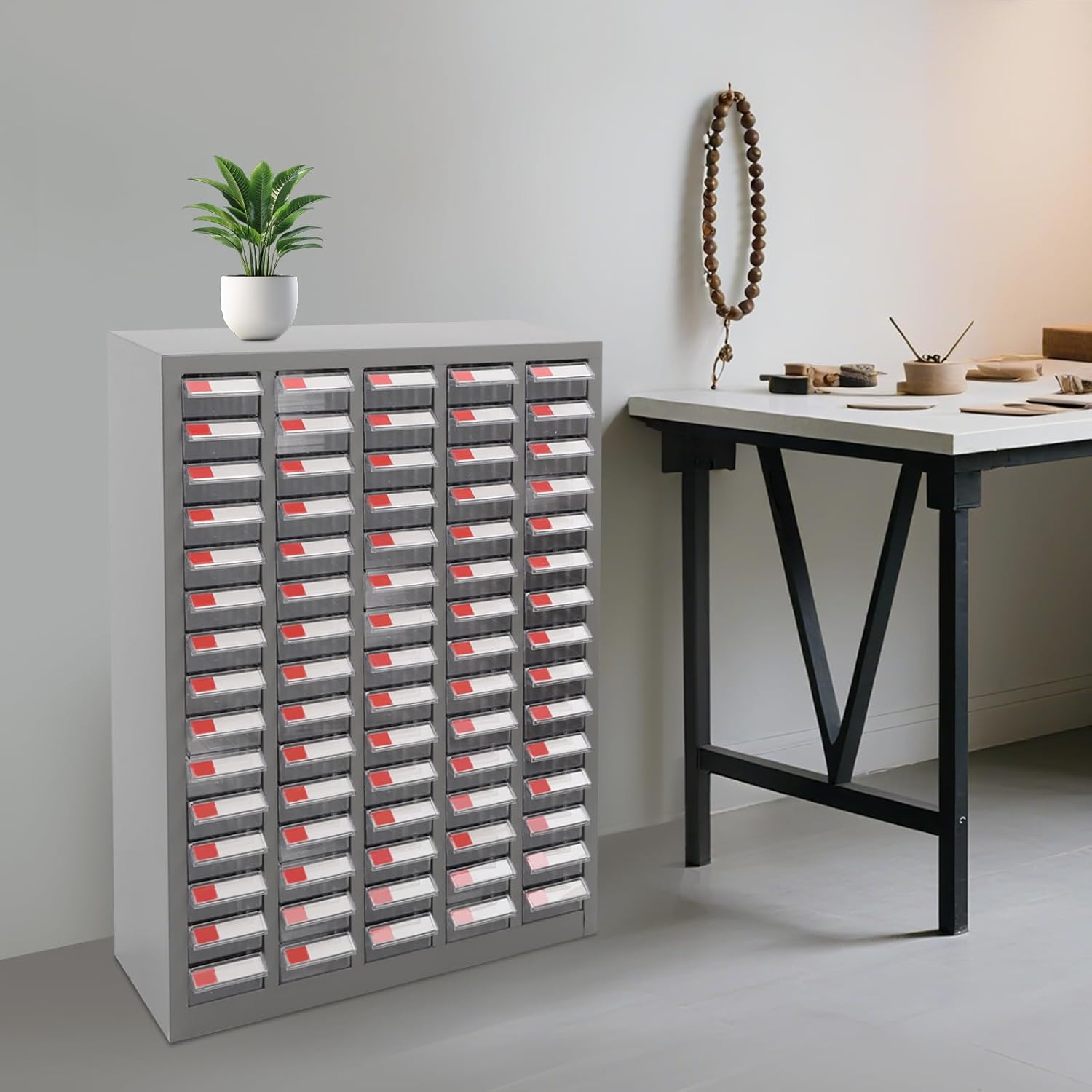 Cashewnuts 75 Drawers Parts Cabinet Large Bolt and Nut Tool Storage Cabinet with Drawer Metal Cabinet Organizer for Garage Office Warehouse (Grey)