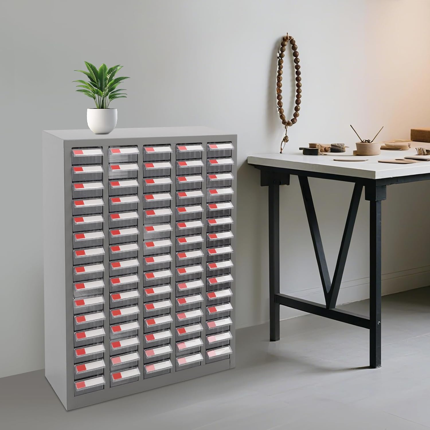 Parts Cabinet, 75 Drawers Bolt and Nut Tool Storage Cabinet, Nuts and Bolts Storage Organizer for Tool Hardware, Part Organization Shelves with Cold-Rolled Steel Material for Garage Warehouse (Grey)
