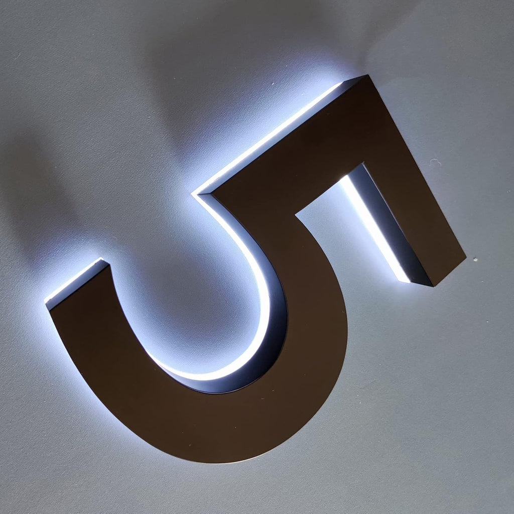 14' Modern Metal House Numbers Plaques With Lights, Backlit LED Door Number Plaques For Wall, Personalised Illuminated Door Plaques For Outside Home,5
