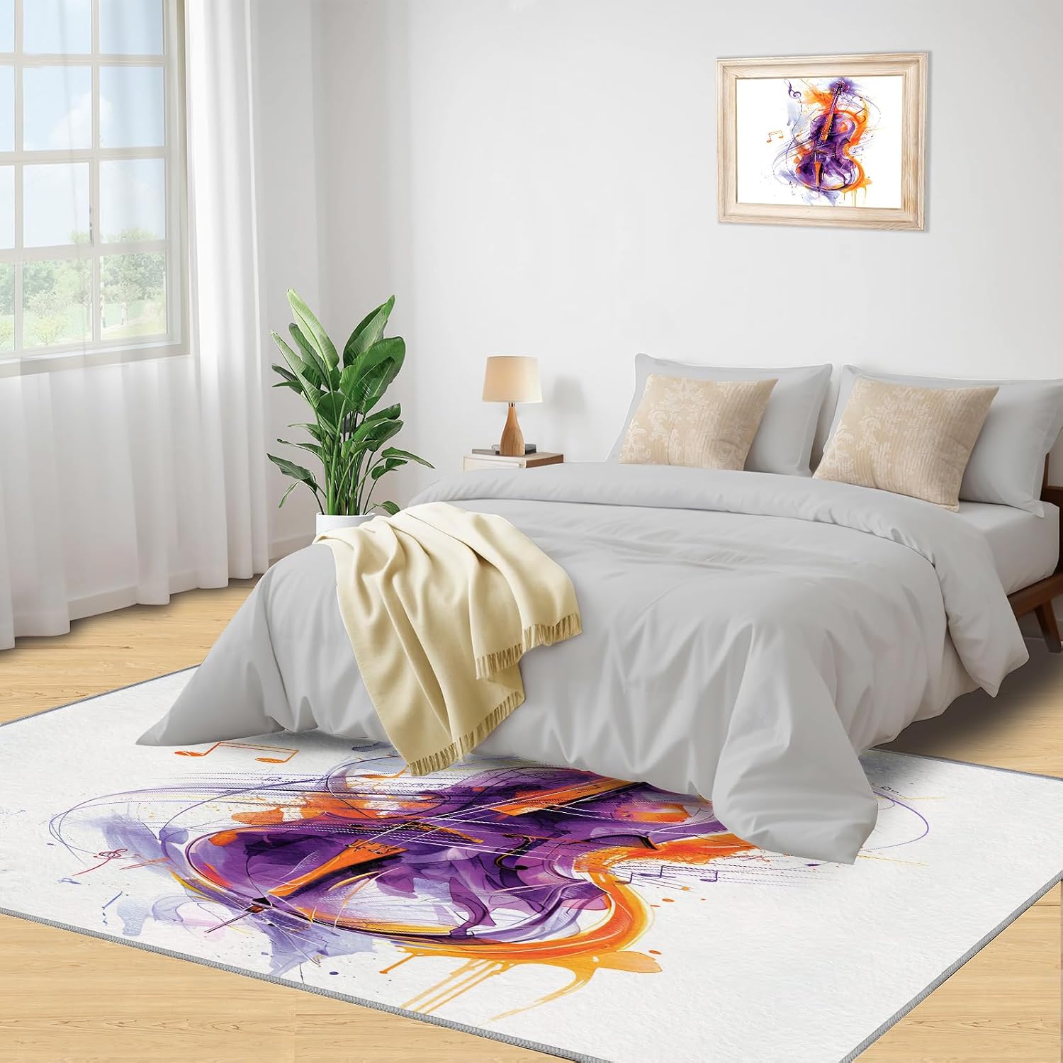 Area Rugs 8x10, Abstract Graffiti Guitar Area Rugs, Music Instrument Rug for Living Room, Indoor Carpet Easy Clean Floor Mat Rug for Bedroom Bedside Under Kitchen Table