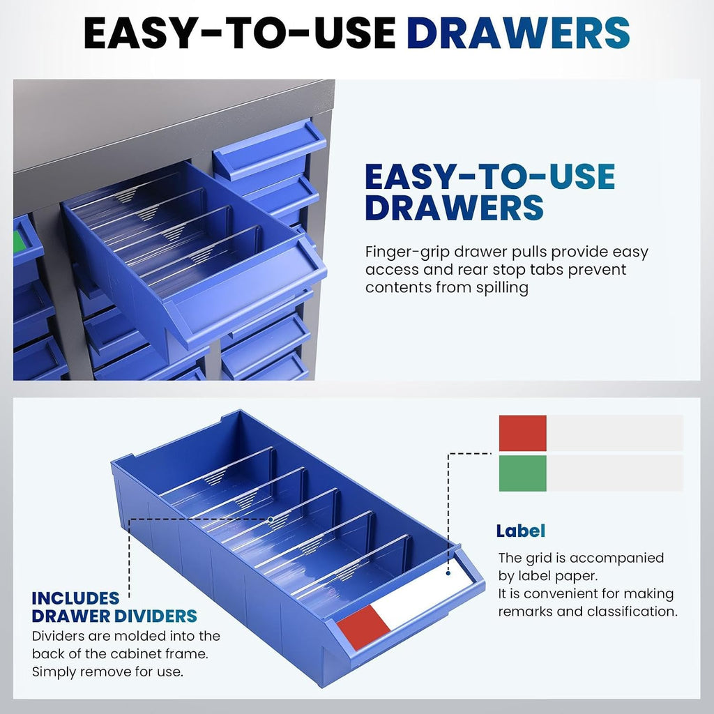 Heavy Duty Bolt Bin Organizer for Shop, 75 Drawers Parts Cabinet with ABS Material Drawers, Tool Storage Shelf for Nuts, Bolts, Screws, and Small Parts, Garage and Workshop Solution