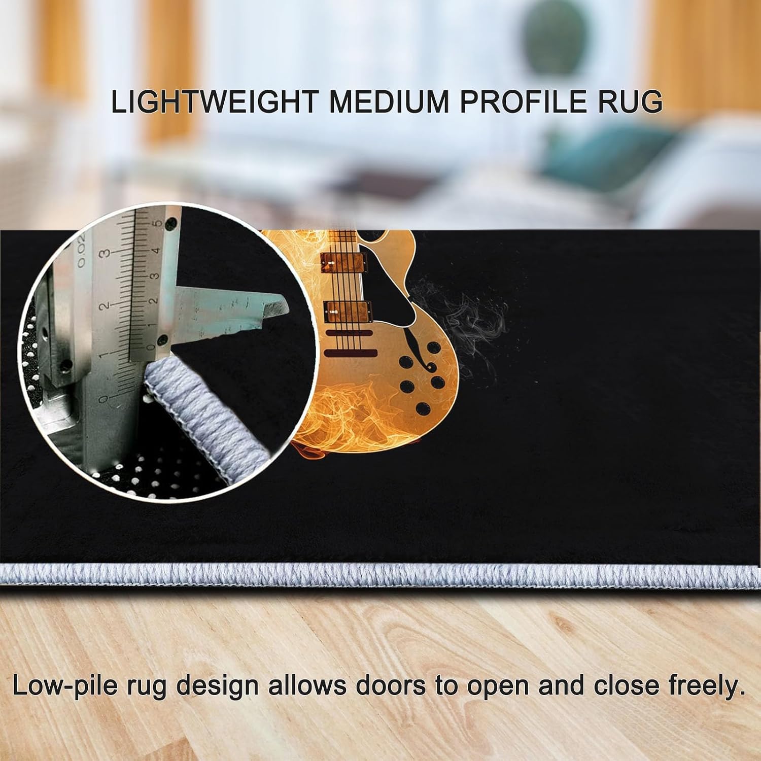 Modern Art Washable Living Room Rugs, 6' x 9' Area Rugs for Bedroom ‎‎‎‎Nursery Soft Non-Slip Stain Resistant Music Flaming Guitar Print Throw Carpet for Kids Playroom Office