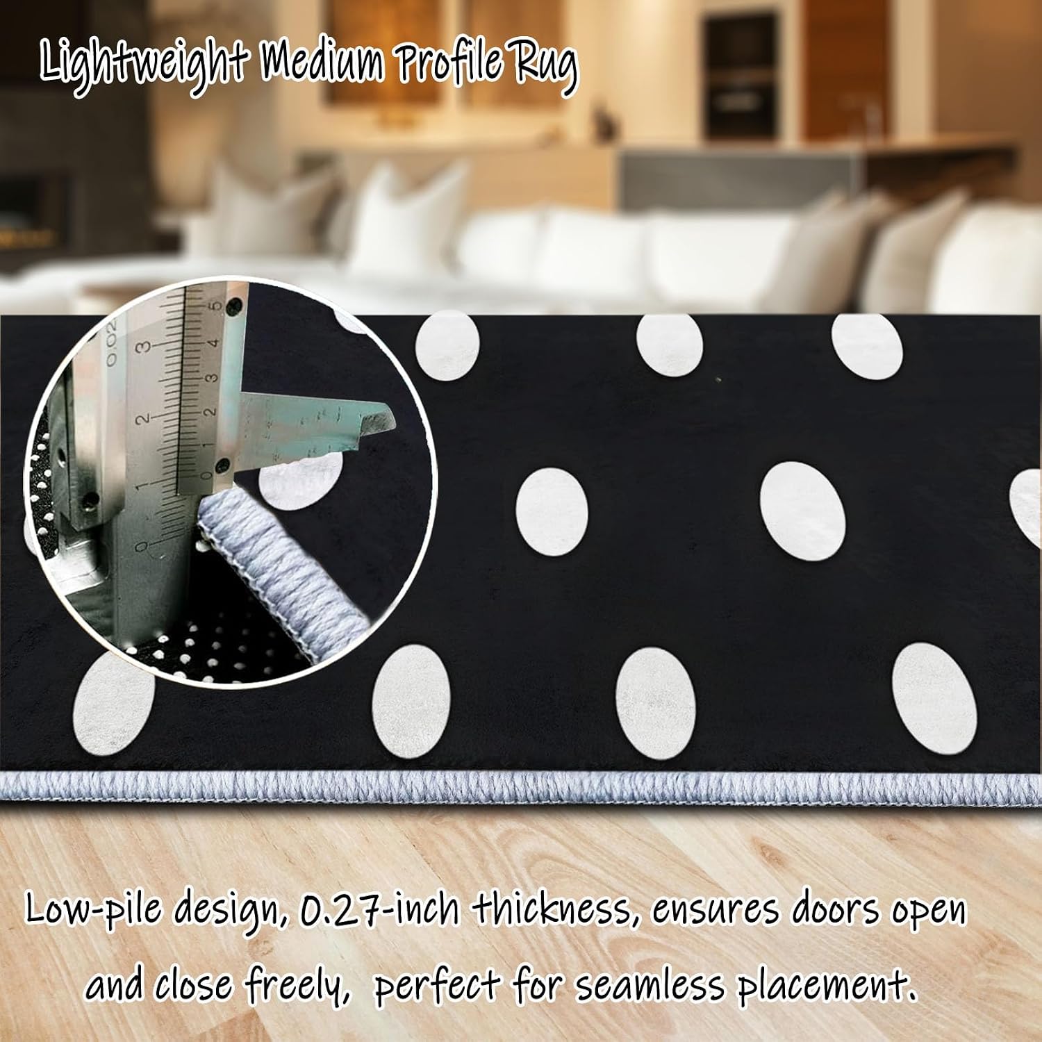 Minimal Design Dots, Machine Washable Area Rugs Perfect for high Traffic Areas of Your Living Room,Bedroom,Home Office,Kitchen Area Rug 6 x 8 ft Black Carpet