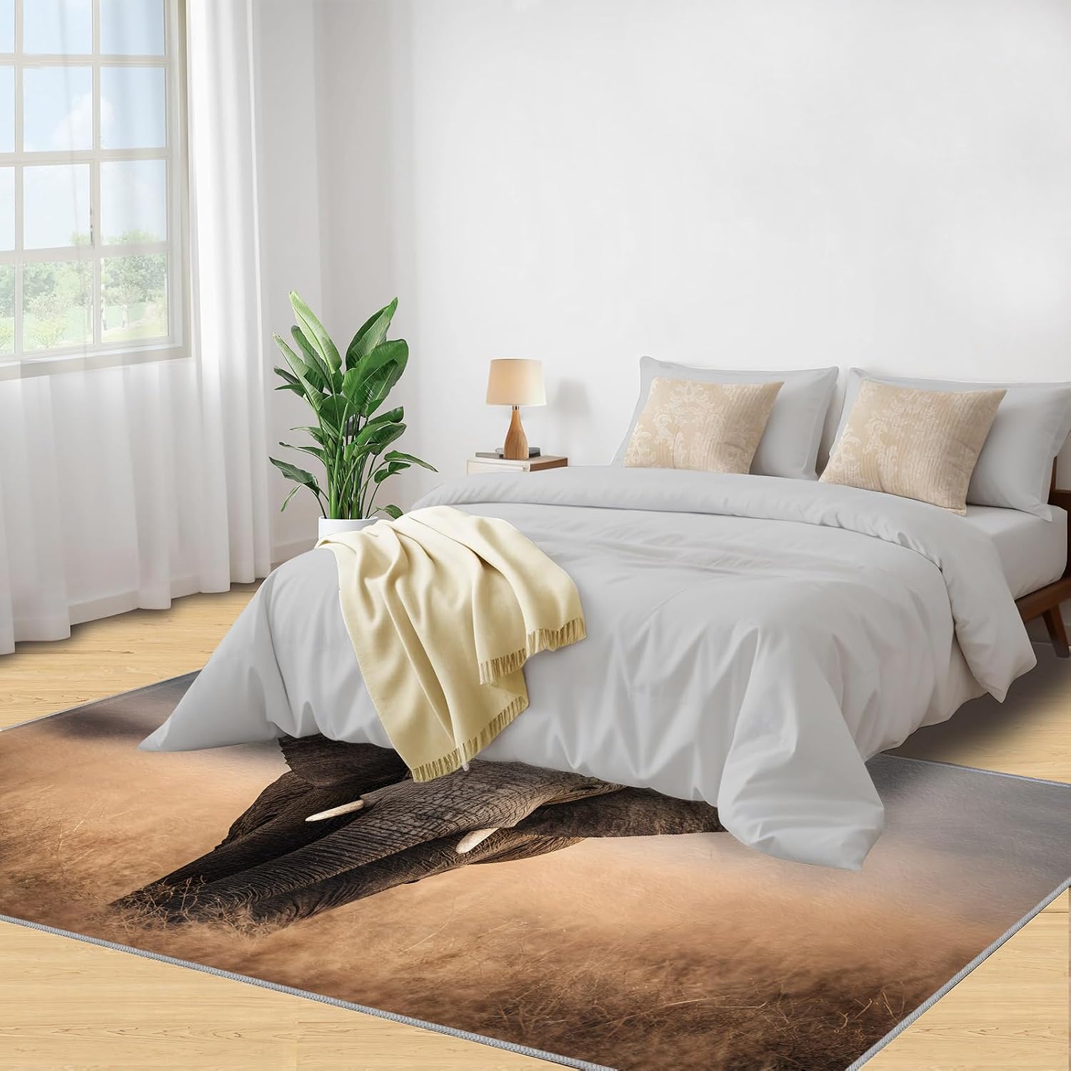 Elephant Rugs for Bedroom, African Elephant Rug 6x8, Savanna Animals Dining Room Rugs Washable & Non Slip Large Carpet for Home Decor