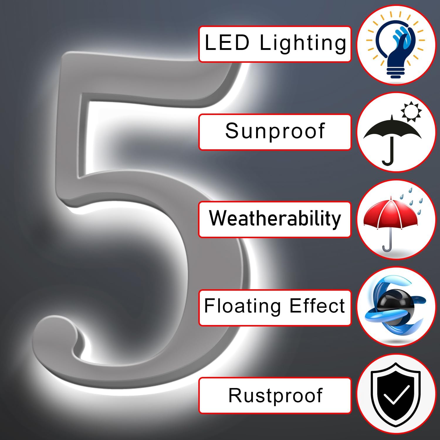 Backlit LED Address Number Get Noticed, 18 Inch Illuminated House Numbers, Lighted Up Home Address Number For Yard, Modern Metal Lighted House Number For Outside,O