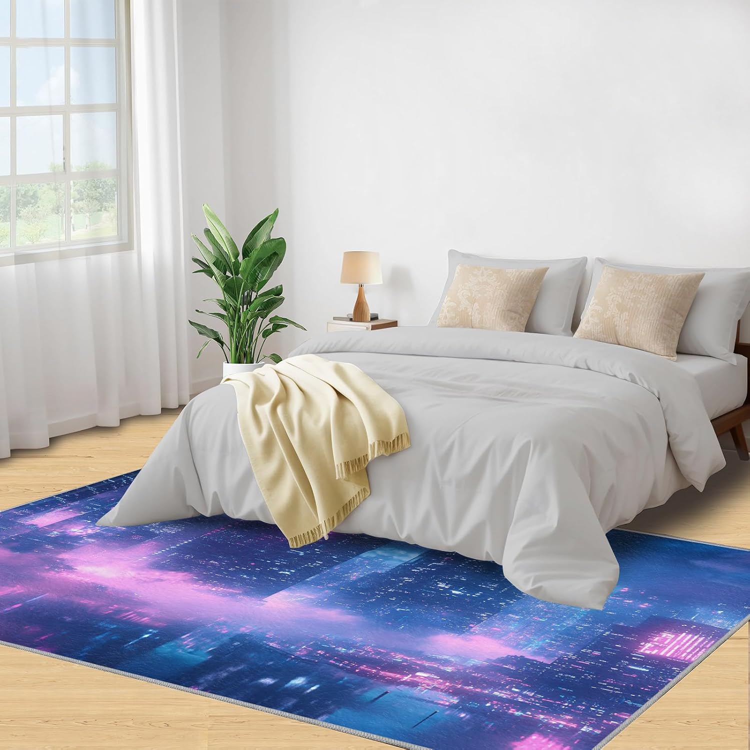 City Rug 6x8, New York Rugs for Bedroom, City Night View Rugs for Living Room, Non Slip Area Rug, Housewarming Gifts & Indoor Carpet