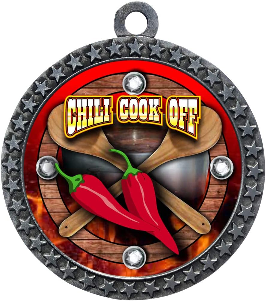 Express Medals Engraved 1 to 50 Packs Engraved Chili Cook Off Silver Medal Trophy Award with Personalized Custom Text LD212-FCL437