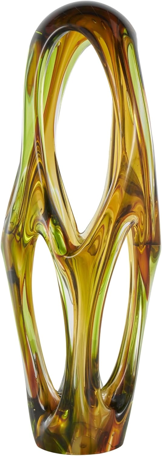 Deco 79 Glass Abstract Decorative Sculpture Ombre Cutout Home Decor Statue with Green Accents, Accent Figurine 6' x 9' x 21', Orange