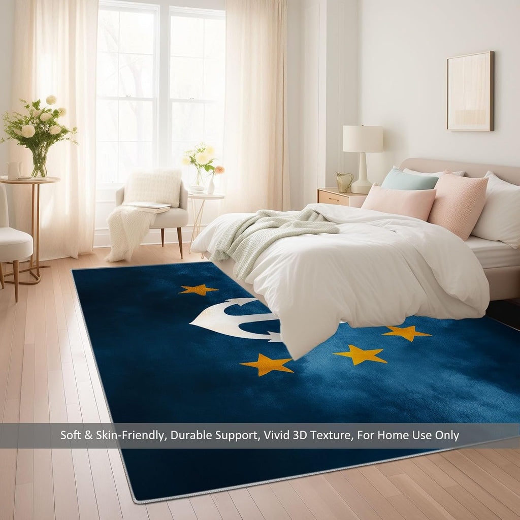 Modern Nautical Theme 5 x 7 ft Area Rug, Retro Stars Gradient Symbols Print Washable Rugs for Living Room - Non-Slip Dining Room Throw Mat Non-Shedding Soft Carpet for Bedside Entry Kitchen