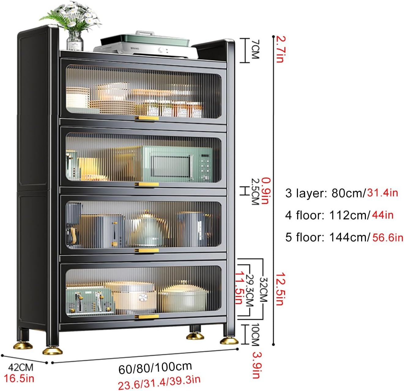 ,Freestanding Baker's Rack with Flip Door,Microwave Stand,Modern Sideboard,for, Living Room, Office,Metal Storage Rack,White-80x42x144cm