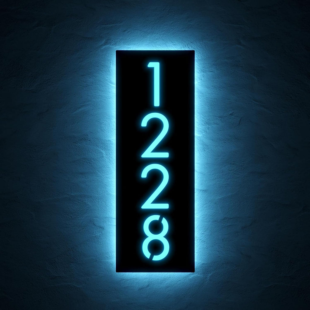 Customizable 12V LED Lighted Address Plaque, Backlit House Number Sign with 304 Stainless Steel Exterior (Only ice blue light)