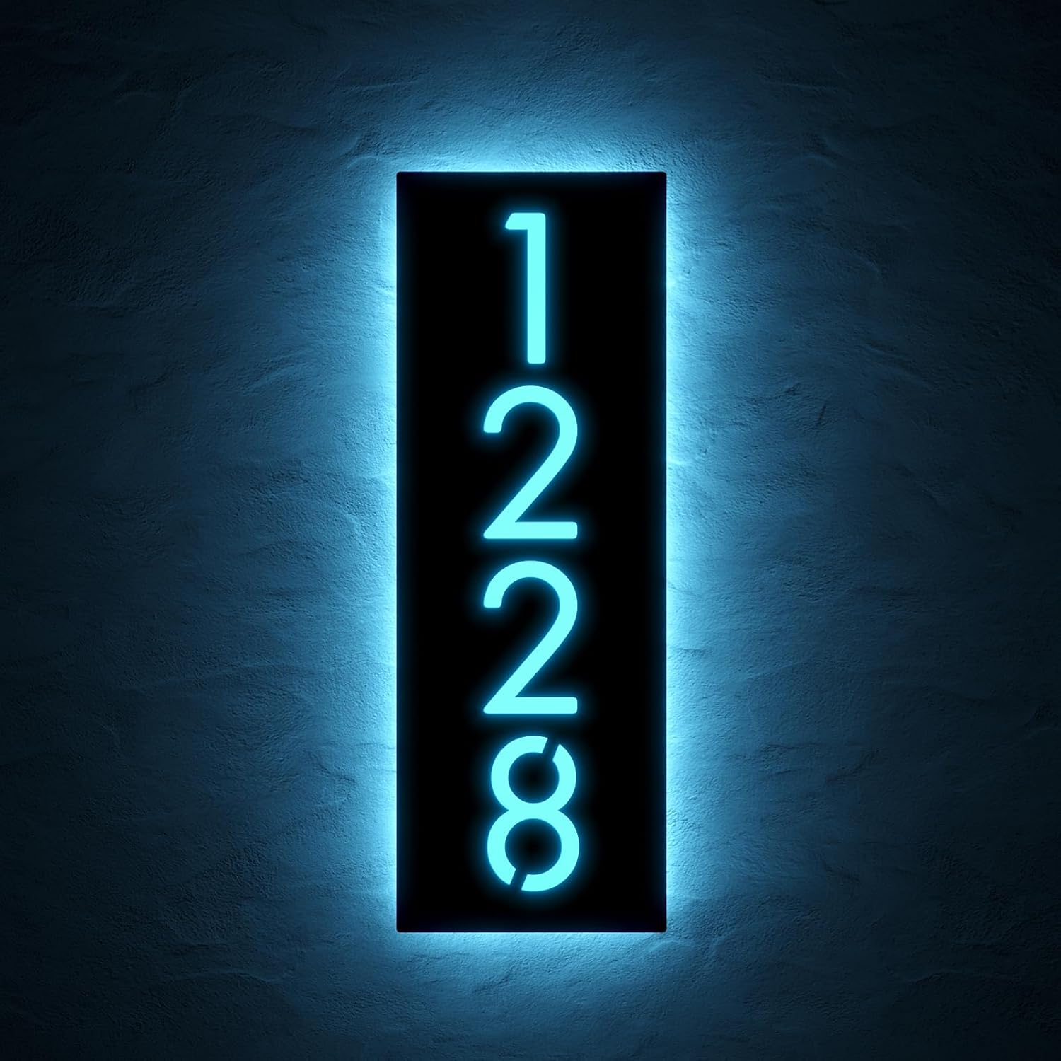 Customizable 12V LED Lighted Address Plaque, Backlit House Number Sign with 304 Stainless Steel Exterior (Only ice blue light)