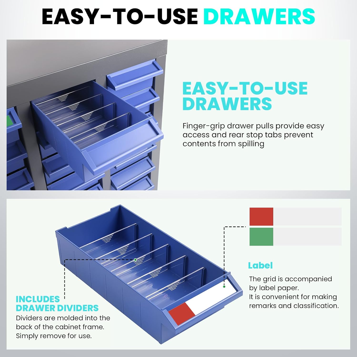 Alloy Steel Nuts and Bolts Organizers and Storage , 8.66'D x 25.8'W x 35.4'H, ABS Material Drawer Parts Cabinet with Labels and Dividers, Small Parts Organizer for Workshop, Office，Home (75 Drawers)