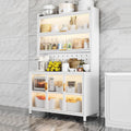 6-Tier Kitchen Bakers Rack with Storage Cabinet, Flip Door, White Microwave Stand with Hooks, Coffee Bar Organizer, 100cm, Carbon Steel Frame(61CM)