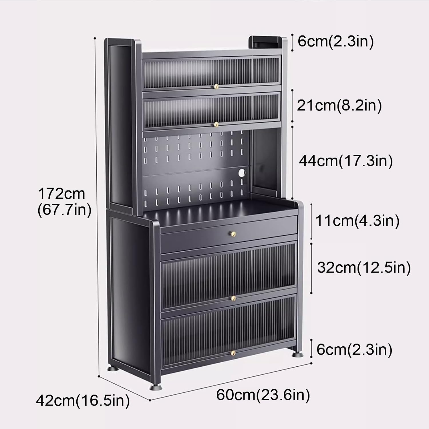 6 Tier Bakers Racks with Storage For Kitchens, Kitchen Pantry Hutch with Countertop, with 4 Hooks, Extended Vertical Space(White,60cm)