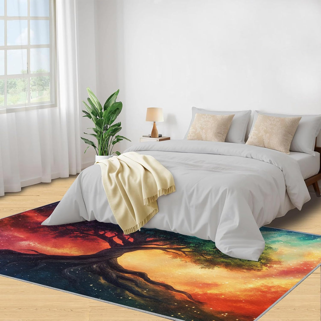 Fantasy Tree Rugs for Bedroom, Tree of Life Rug 6x8, Fantasy Starry Sky Dining Room Rugs Washable & Non Slip Large Carpet for Home Decor