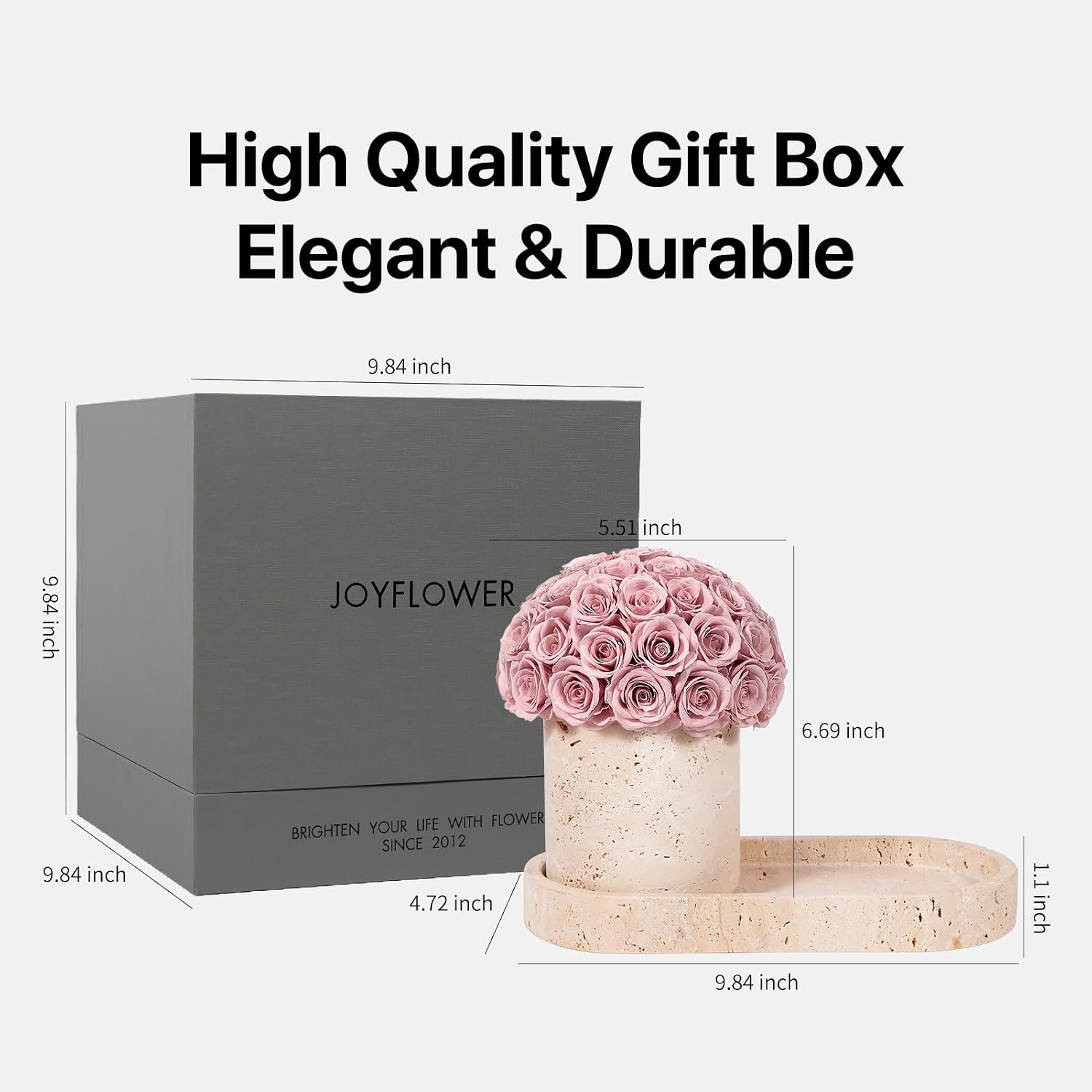 JoyFlower Preserved Flowers Vase, Yellow Travertine Flower Vases & Travertine Tray, Eternal Flower Decorations for Party Home Living Room Bedroom Coffee Table, Decorative Flower Vase House Decor(Pink)