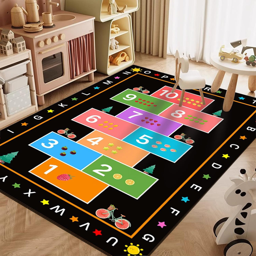 Hopscotch Area Carpet, 6x8ft, Colorful ABC Alphabet Play Mat, Kids Educational Alphabet Number Carpet for Toddlers, Soft Anti-Slip Reduce Noise Throw Rug for Hallway Floor