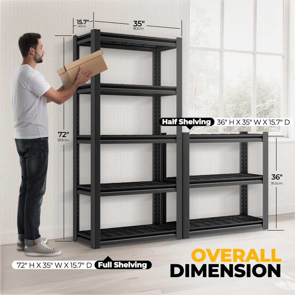 Auto Dynasty 5-Tier Storage Shelves Set of 2, 72' H (3000LBS Capacity) Adjustable Garage Shelving, Metal Storage Utility Rack Shelf Unit for Pantry Kitchen Warehouse, 72' H x 35' W x 16' D, Black