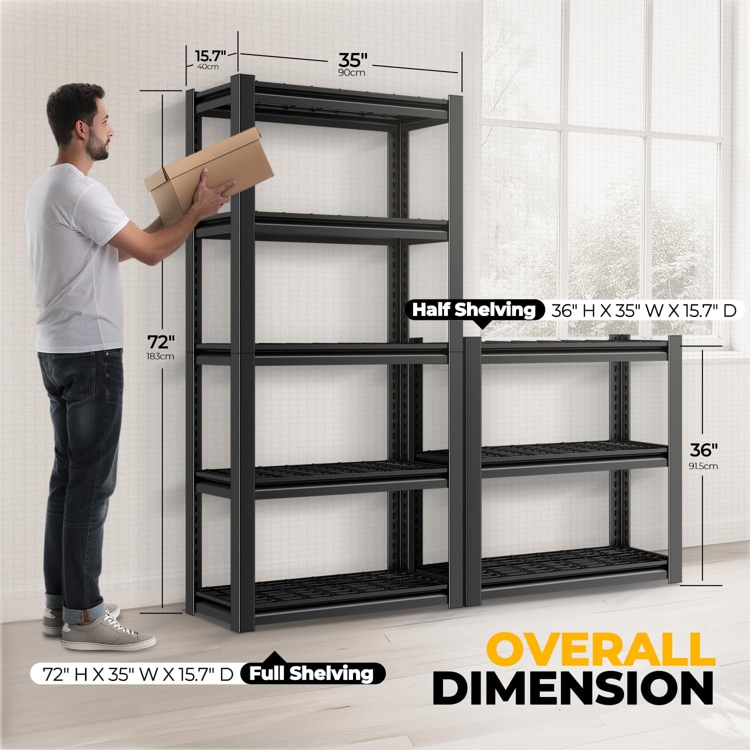 Auto Dynasty 5-Tier Storage Shelves Set of 3, 72' H (3000LBS Capacity) Adjustable Garage Shelving, Metal Storage Utility Rack Shelf Unit for Pantry Kitchen Warehouse, 72' H x 35' W x 16' D, Black