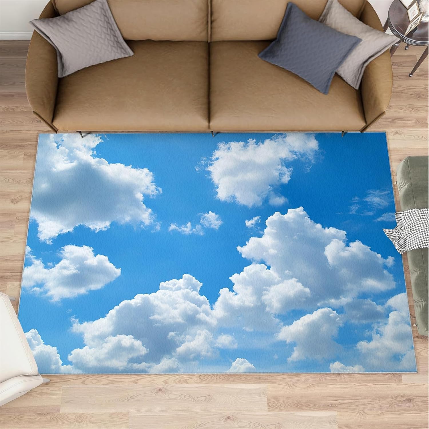 Blue Sky Rug 6x8, White Clouds Area Rug, Sky Rugs for Living Room, Washable Rugs for Bedroom, Non Slip Low Pile Floor Mats
