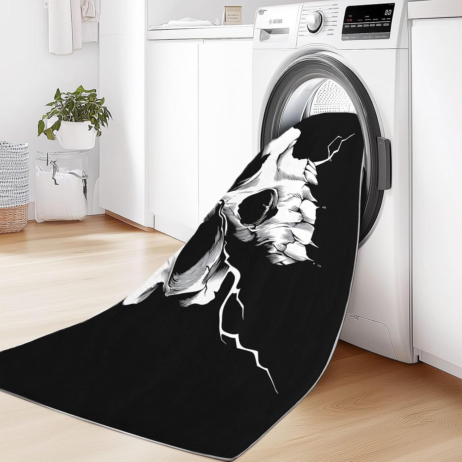 Dark Style Soft Print Area Rug 6' x 8', Minimalist Skull Cracked Skull Print Decor Washable Rug Non Slip Carpet Absorbent Mat for Kitchen Living Room Bedroom Entrance Carpet