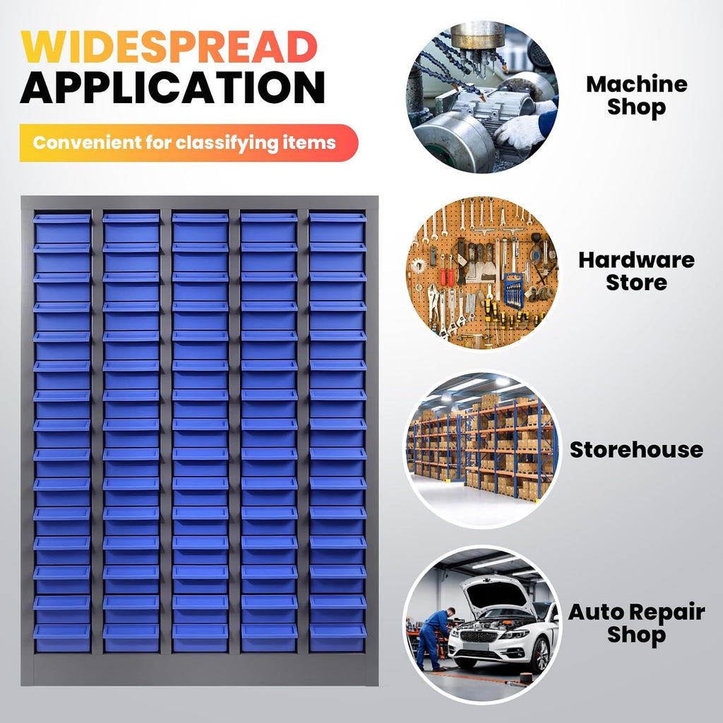 Parts Cabinet, Heavy Duty Nut and Bolt Organizer with ABS Material Drawers, Metal Frame Bolt Organizer Storage in Garage, Workshop and Classroom (Grey, 75 Drawers)