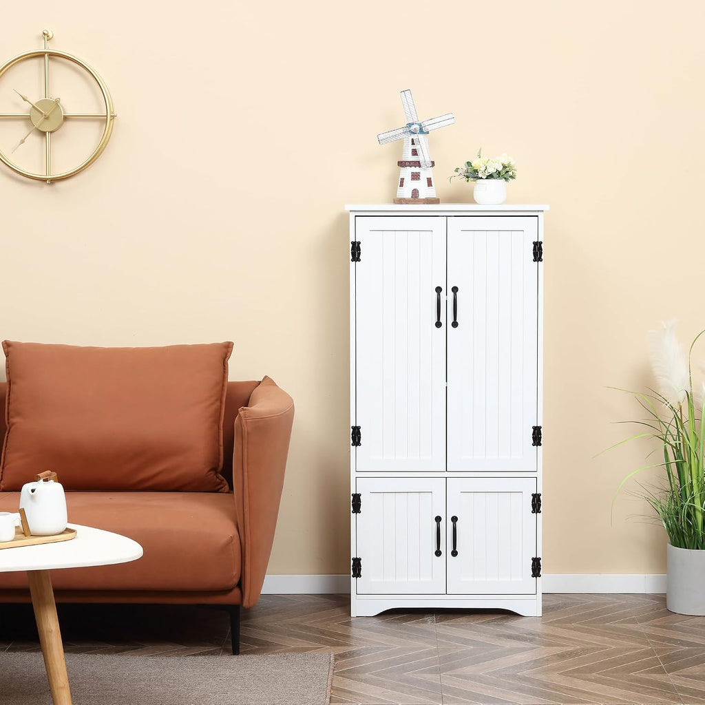 48' Farmhouse-style Freestanding Storage Cabinet, Kitchen Storage Bakers Rack with Adjustable Shelves, Utility Food Cupboard with Flexible Storage for Kitchen Dining Garage Laundry Rooms, White