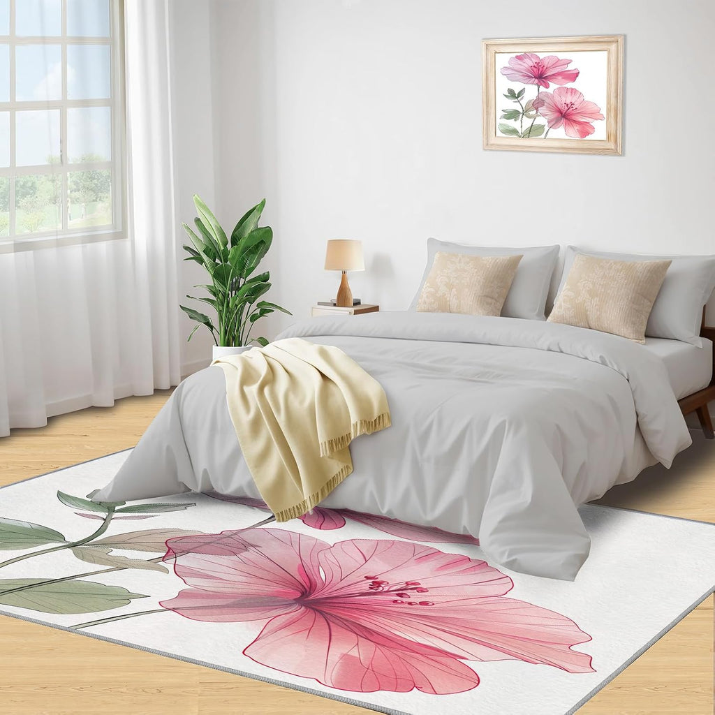 Area Rug 6x8ft, Simple Painting Flowers Rugs for Living Room, Exquisite Art Home Bedroom Rugs, Ultra Soft Non-Slip Short Pile Carpet for Kids Room Under Kitchen Table Office Bedside