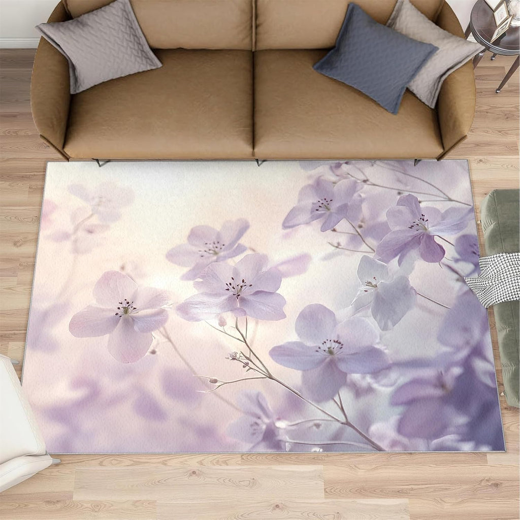 Lilac Flowers Area Rug, Simple Flowers Large Area Rugs, Non Slip Living Room Rugs for Bedroom Kitchen Dining Room Decor Floor Mat 6x8