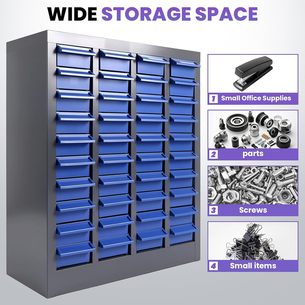 40 Drawers Nut and Bolt Organizer, 25' H x 21' D x 9' W Bolt and Nut Tool Storage Cabinet with Acrylic Adjustable Shelves & Label Stickers, Alloy Steel Parts Cabinet for Workshop Garage Organizer