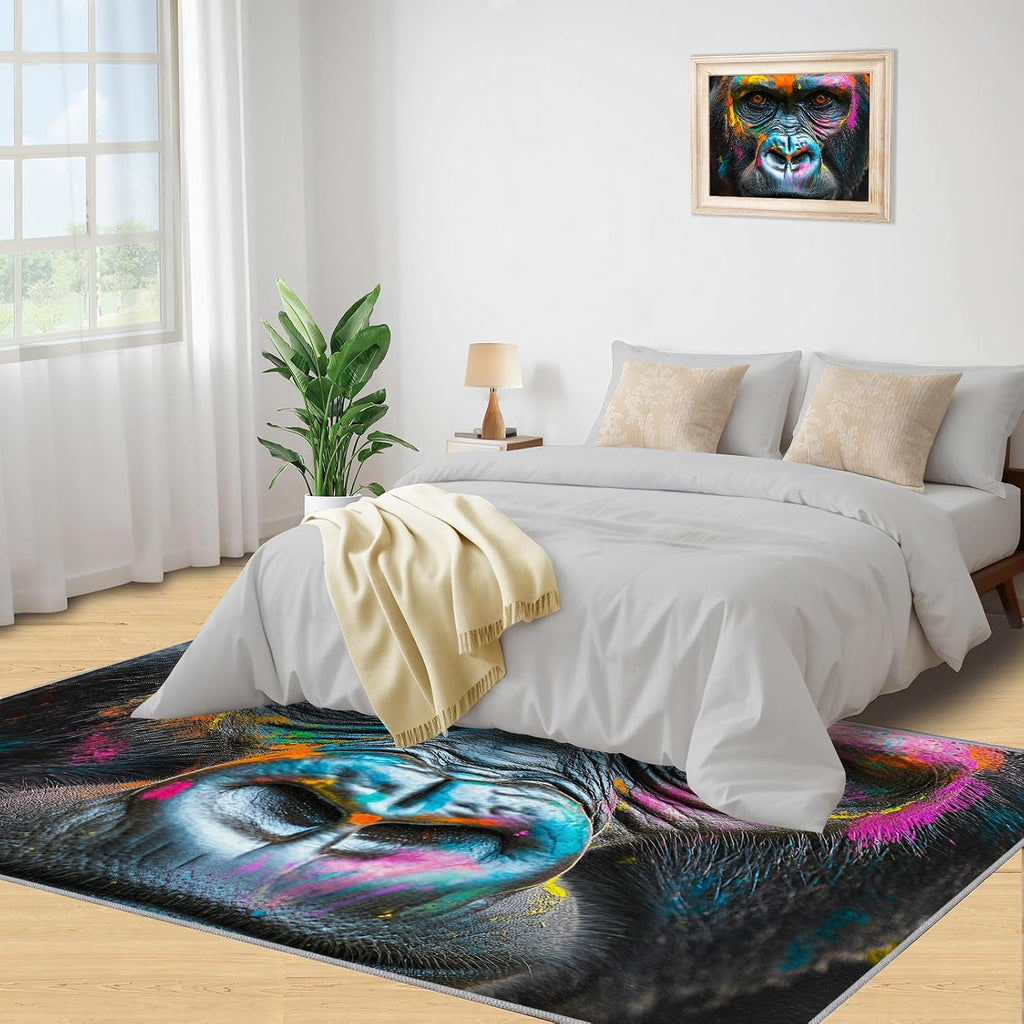 6x8 Gorilla Area Rug - Chimpanzee Large Rugs for Living Room, Paint Face Gorilla Carpet Area Rug for Girls Bedroom Kids Room Basement Office Classroom