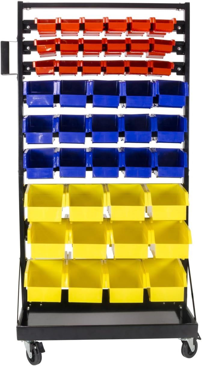 TLPB05 90 Parts Bin Shelving Storage Organizer with Locking Wheels for Shop Garage and Home