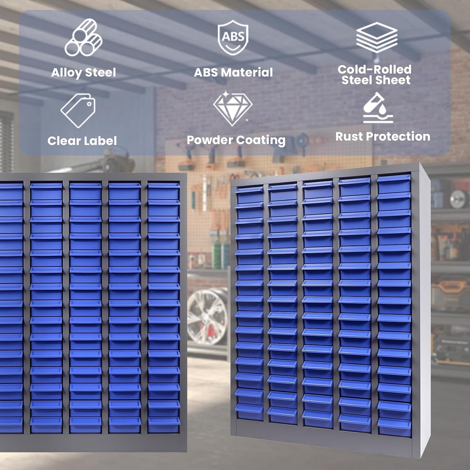 100 Drawer Alloy Steel Nut and Bolt Organizer, ABS Material Bolts Organizer, 26' L×9' W×36' H Nuts and Bolts Organizers and Storage, Bolt Bins Organizers for Shop Garage Workshop (75 Drawer)