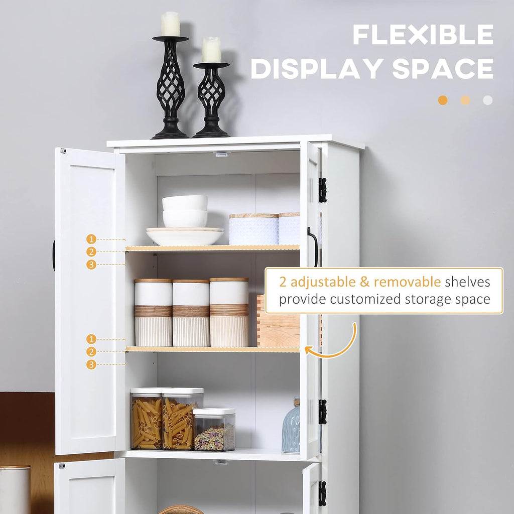 48' Farmhouse-style Freestanding Storage Cabinet, Kitchen Storage Bakers Rack with Adjustable Shelves, Utility Food Cupboard with Flexible Storage for Kitchen Dining Garage Laundry Rooms, White