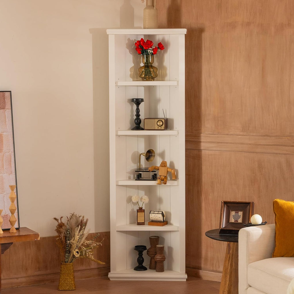 75' 5-Tier Freestanding Storage Cabinet, Kitchen Storage Bakers Rack with Adjustable Shelves, Utility Food Cupboard for Home Spaces, White