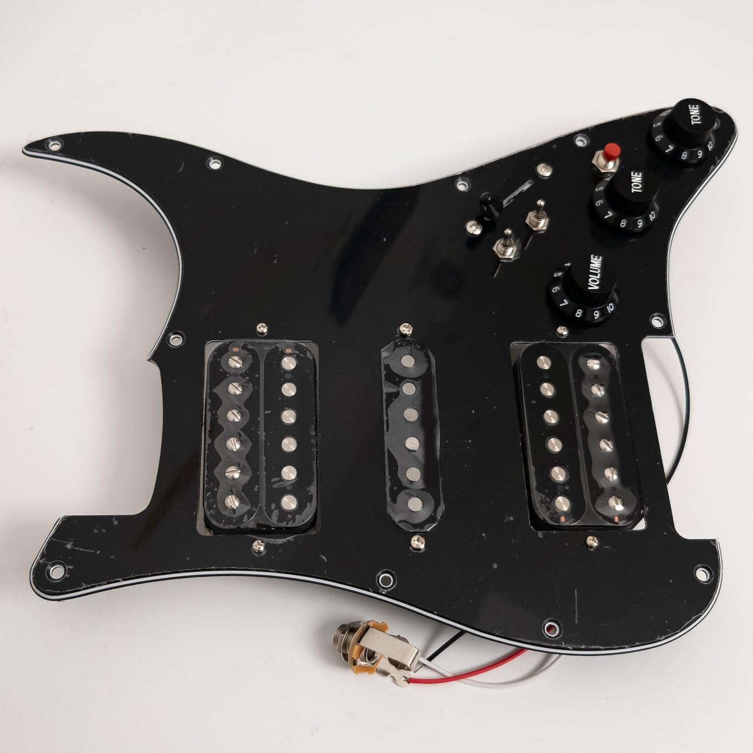 Guitar Prewired Loaded Pickguard for ST Alnico 5 Humbucker Pickups Set with 2 Coil Split Push-Pull Switches & Boost – Prewired Upgrade Harness for USA/Mexico Strat Guitars (Black)