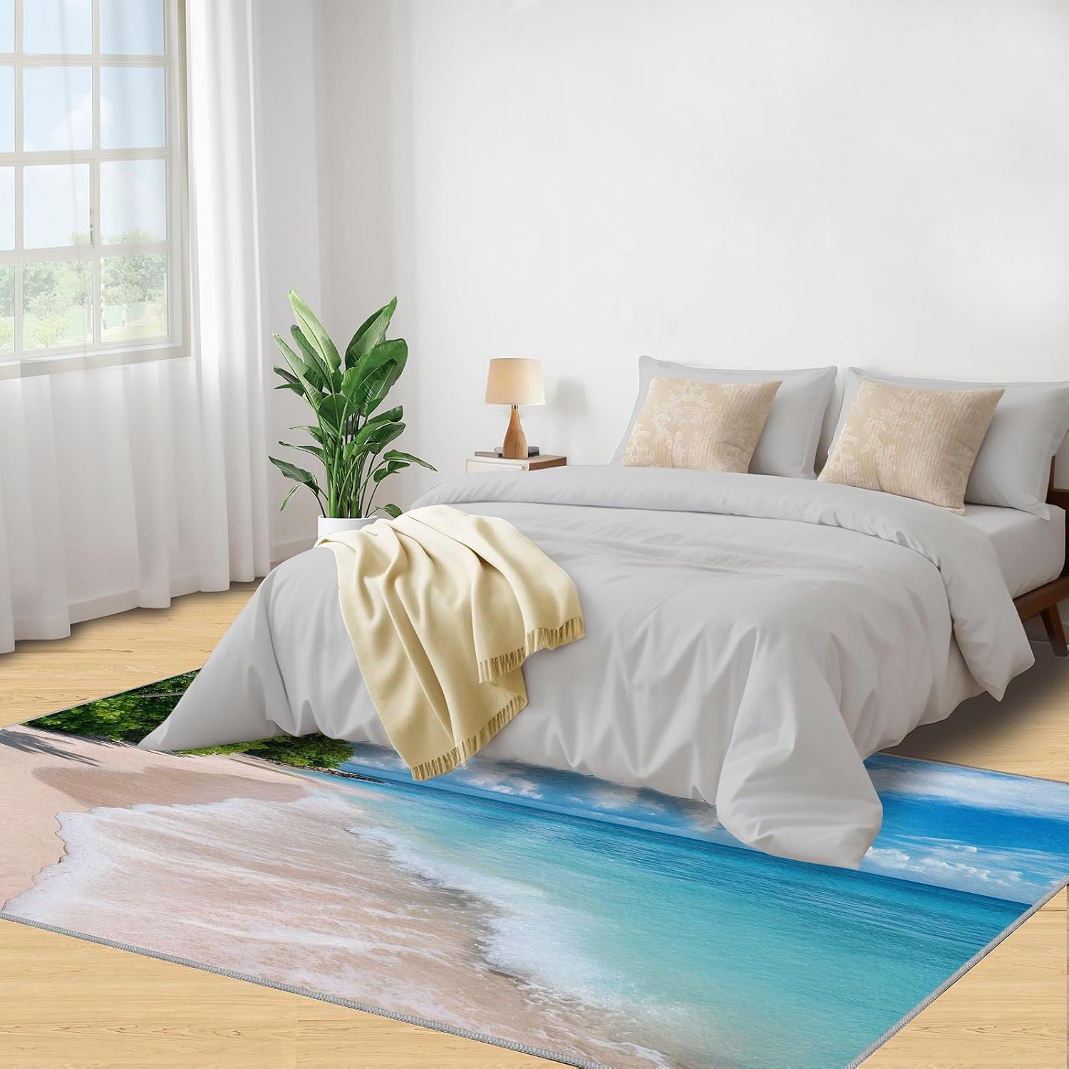 Coastal Area Rug 6x8 - Beach Scenery Large Rugs for Living Room, Sandy Beach Landscape Carpet Area Rug for Girls Bedroom Kids Room Basement Office Classroom