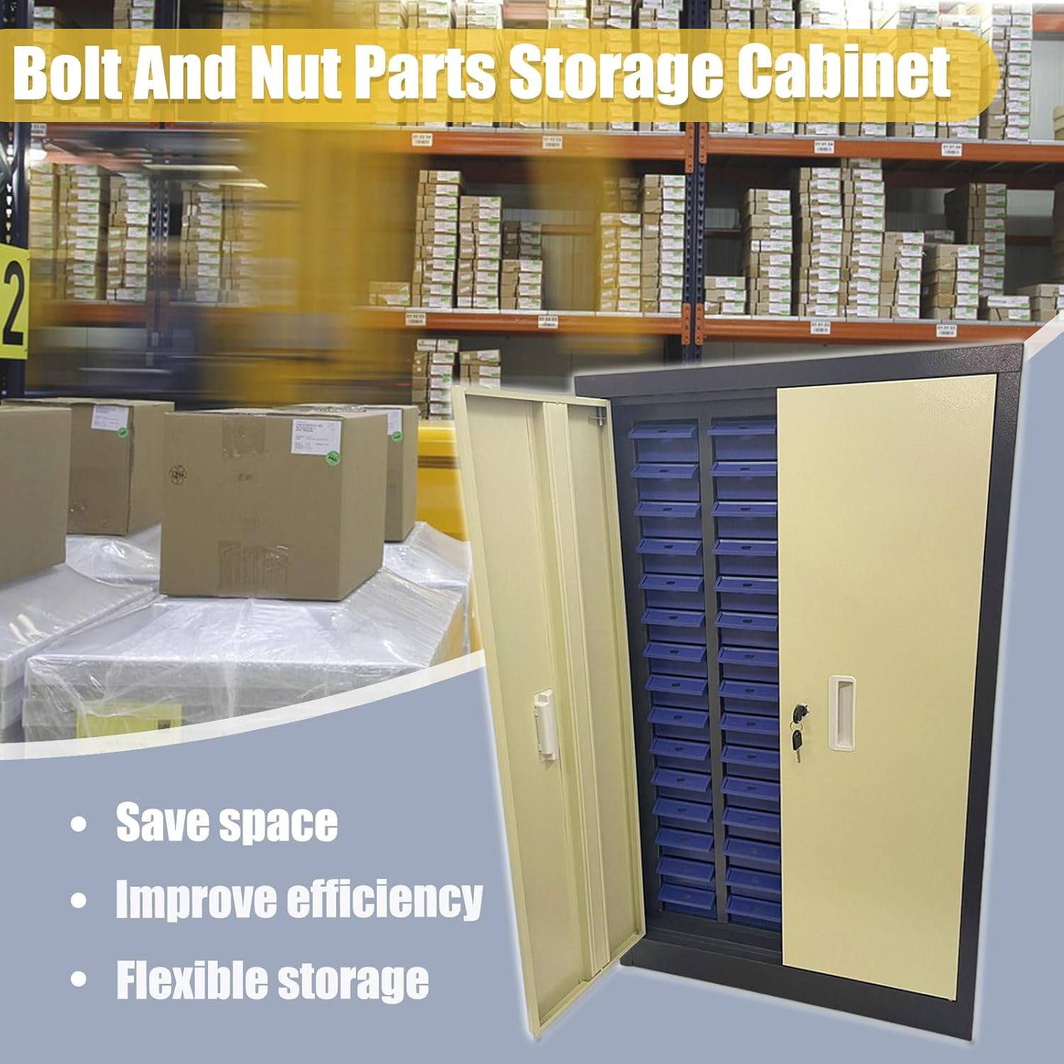 Part Cabinet 60 Drawers Bolt and Nut Parts Storage Cabinet Lockable Cabinets Organization Shelves with Doors