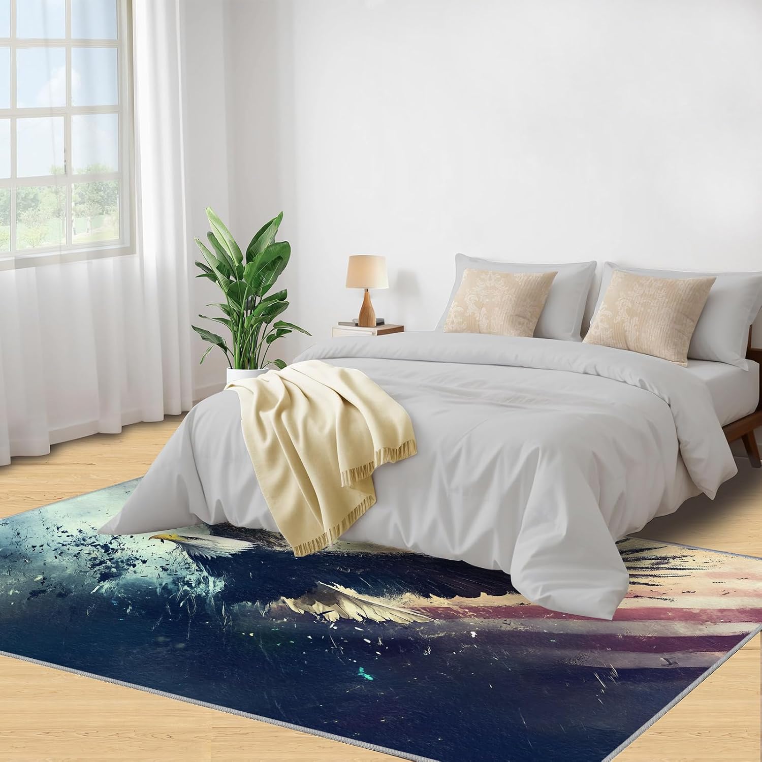 Bald Eagles Rug 6x9 Area Rug, Eagle Washable Rugs, Patriotic Rugs for Living Room Bedroom Decor, Low Pile & Non Slip Indoor Carpet