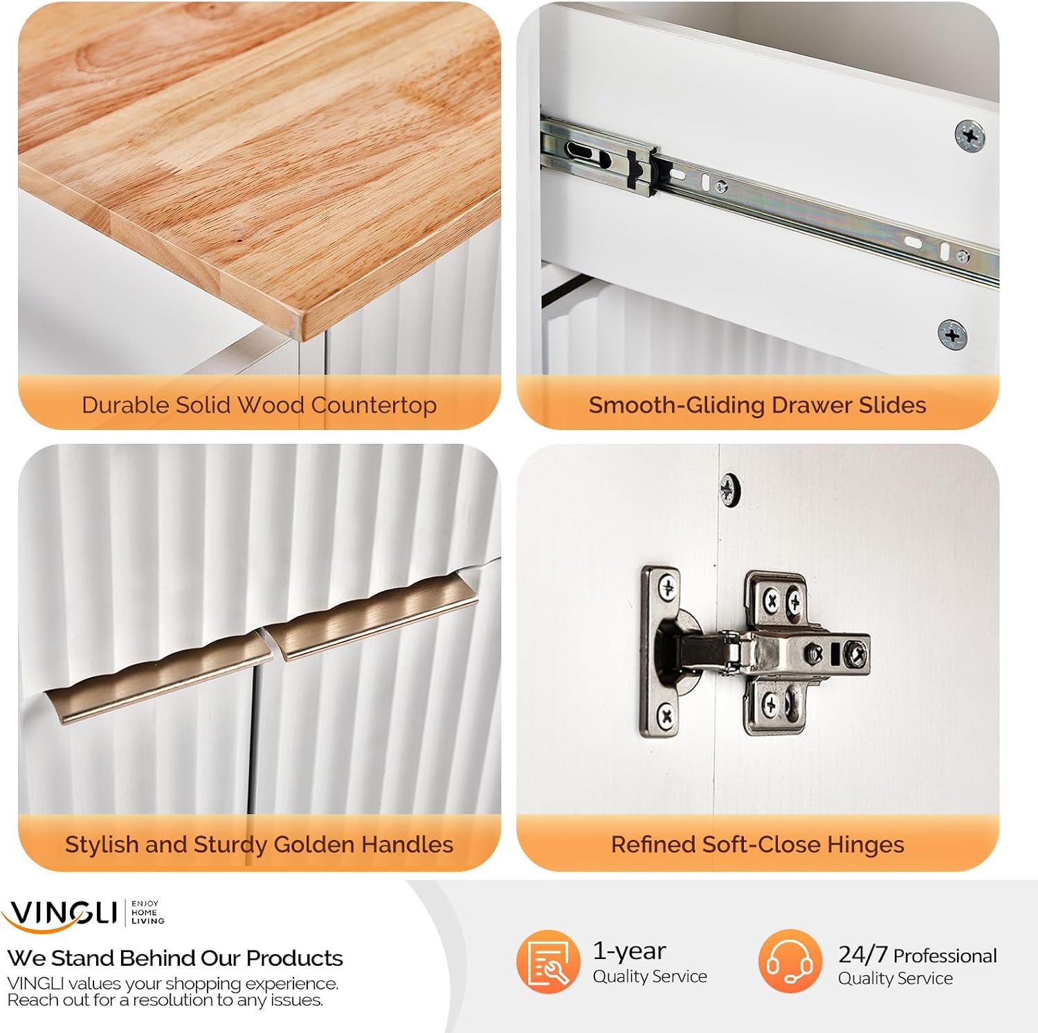 VINGLI Fluted Large Kitchen Island Cart with 2 Draws & 4 Doors, White | Drop-leaf Toptable, Adjuestable Shelves, Towel Bar, 3-tier Side Storage Rack, 360° Rolling Design
