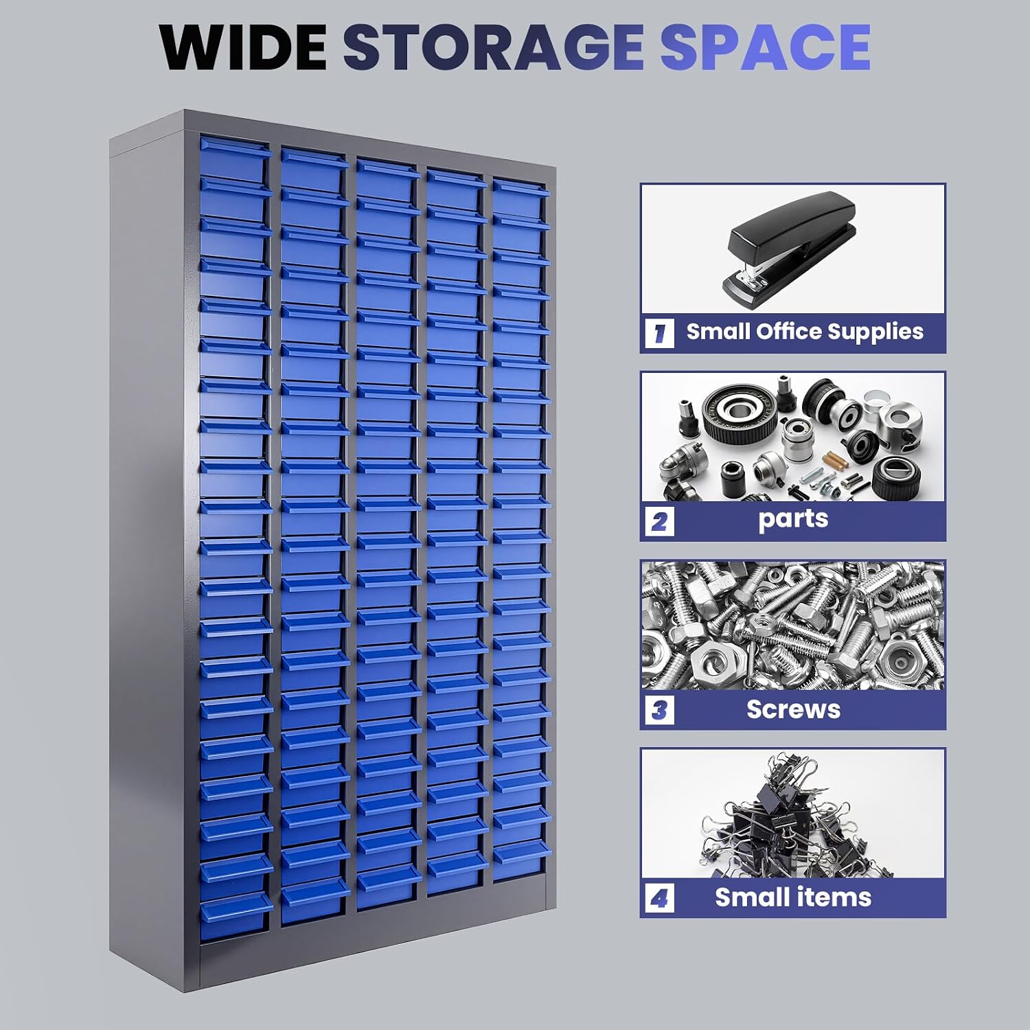 100 Drawer Parts Cabinet 26'X 9'X 46', Multi-Purpose Nut and Bolt Organizer with ABS Drawers, High Capacity Tool Storage Bolt Bin with Dividers and Labels for Workshop & Home Garage