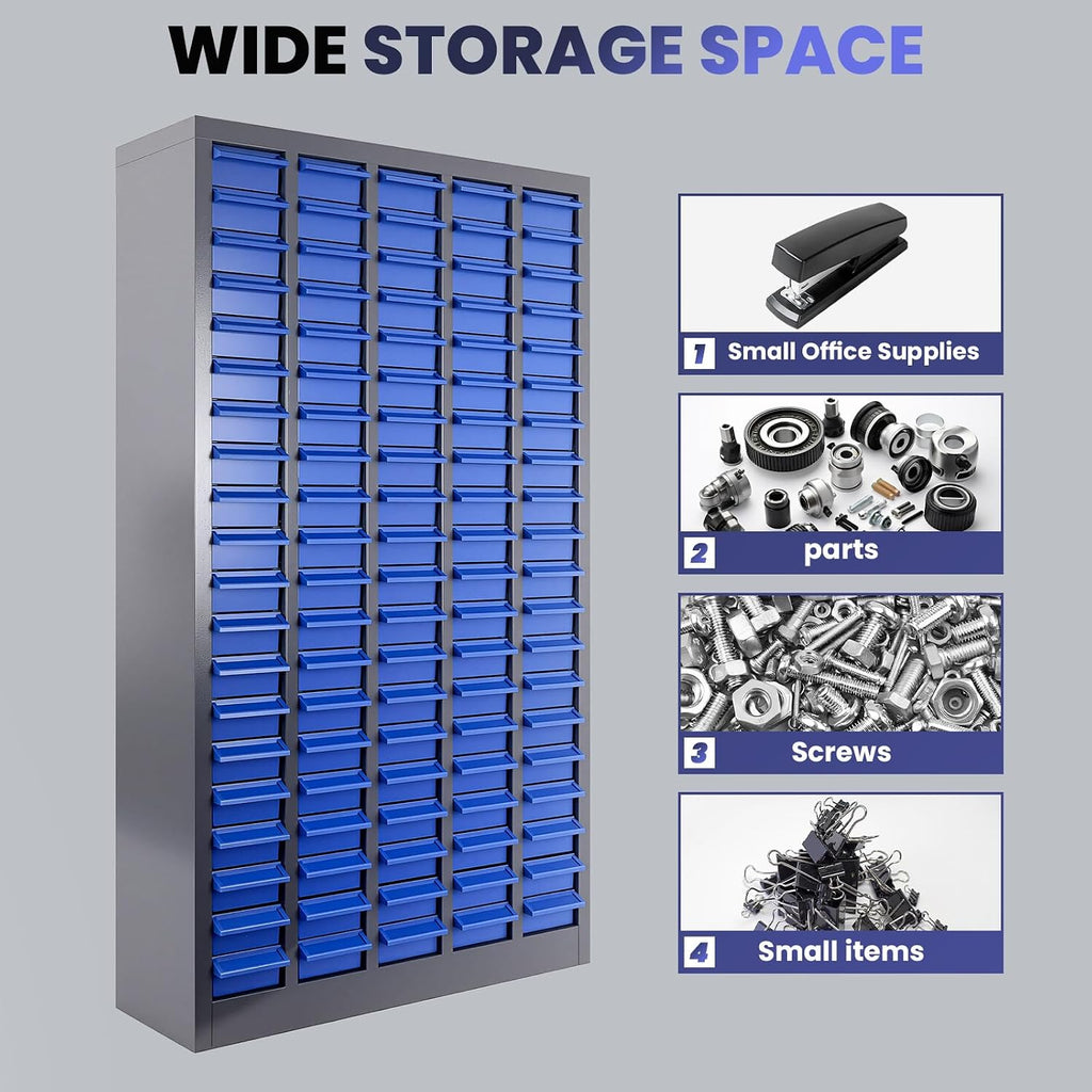 100 Drawer Parts Storage Cabinet, 26'X 9'X 46' ABS Drawer Nut and Bolt Organizer, Heavy Duty Hardware Storage Bolt Bin with Dividers and Labels for Garage Workshop Organization